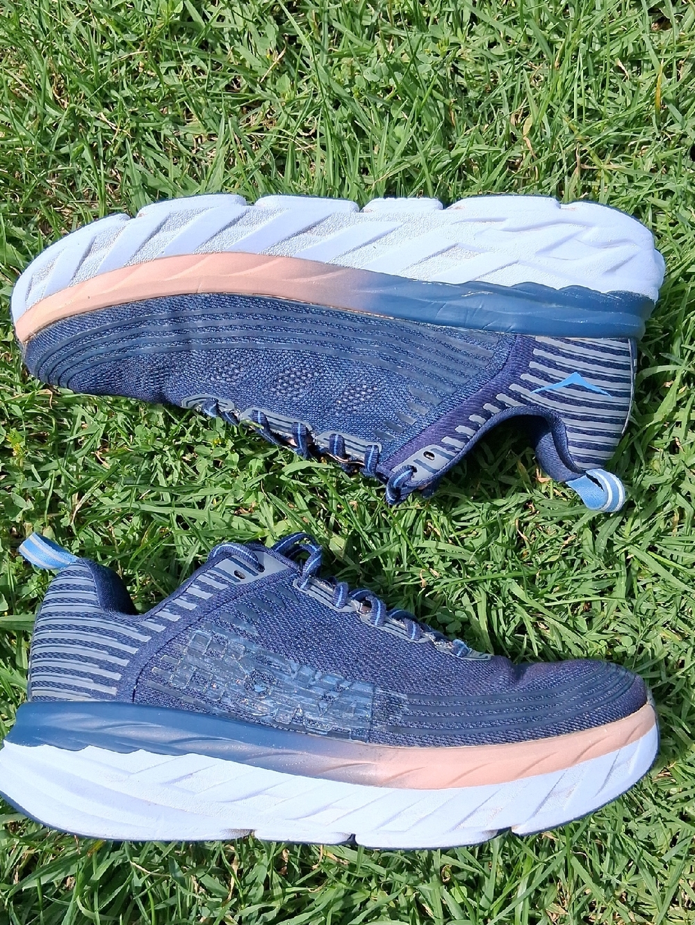 Hoka Bondi 7  Navy and Peach Athletic Shoes